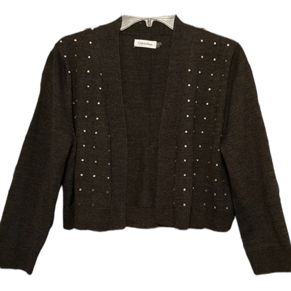 Calvin Klein Heather Gray Cropped Sweater w/Glitz sz Large - Picture 1 of 4